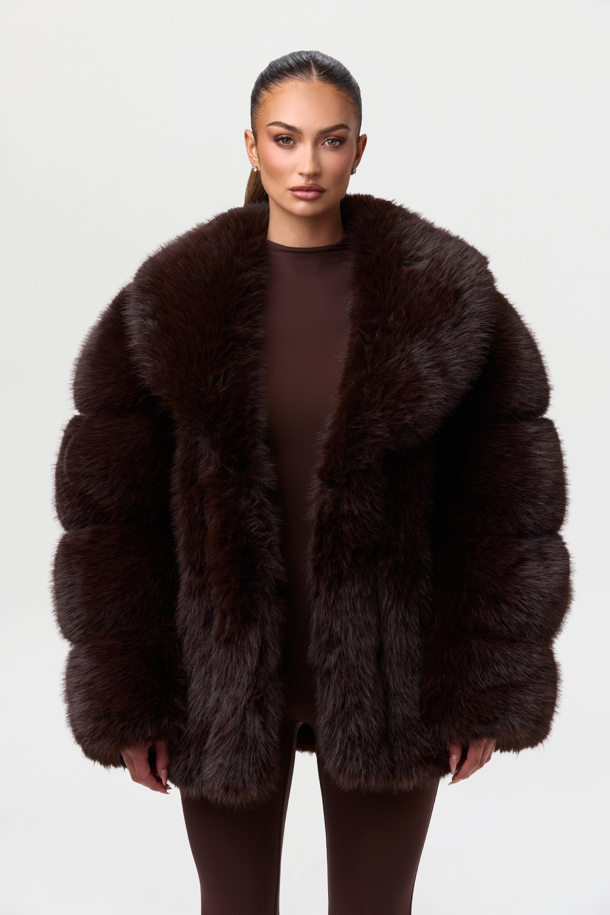 Dark Chocolate Pelted Vertical Fur Coat