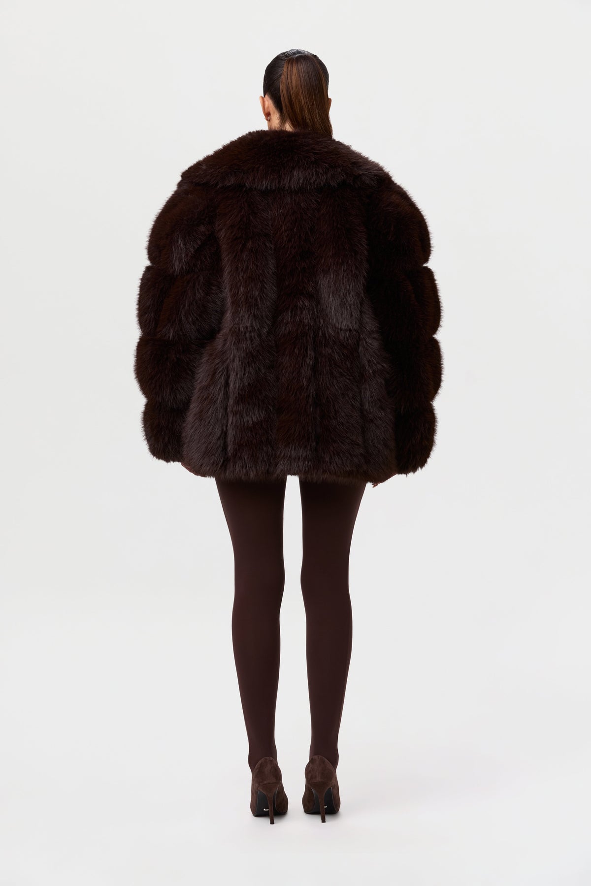 Dark Chocolate Pelted Vertical Fur Coat