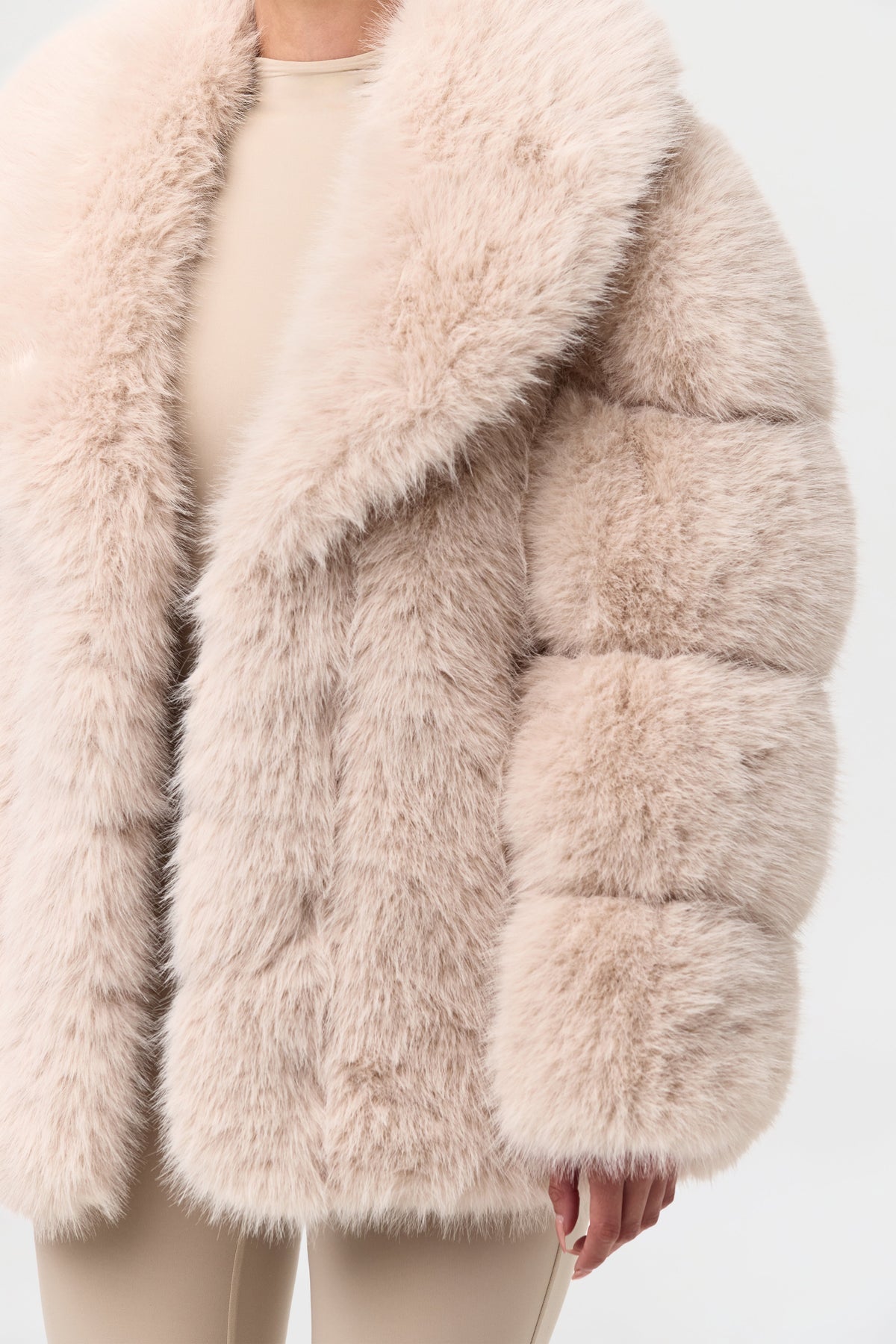 Taupe Pelted Vertical Fur Coat