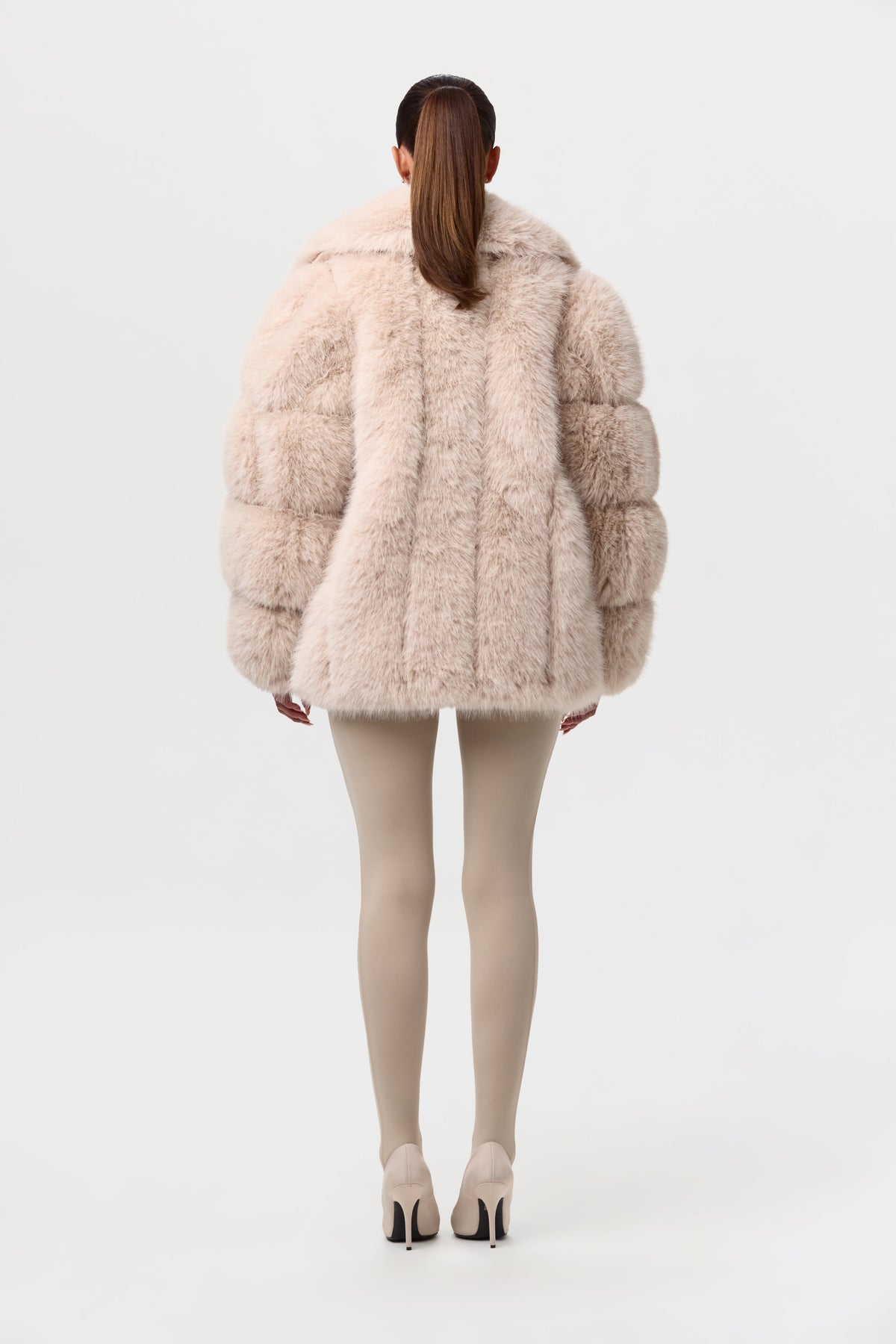 Taupe Pelted Vertical Fur Coat