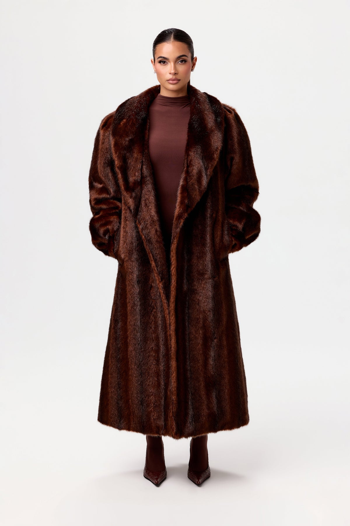 Chocolate Faux Mink Long Coat