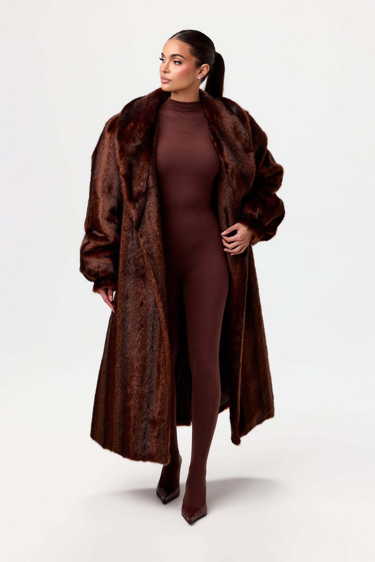 Chocolate Faux Mink Long Coat