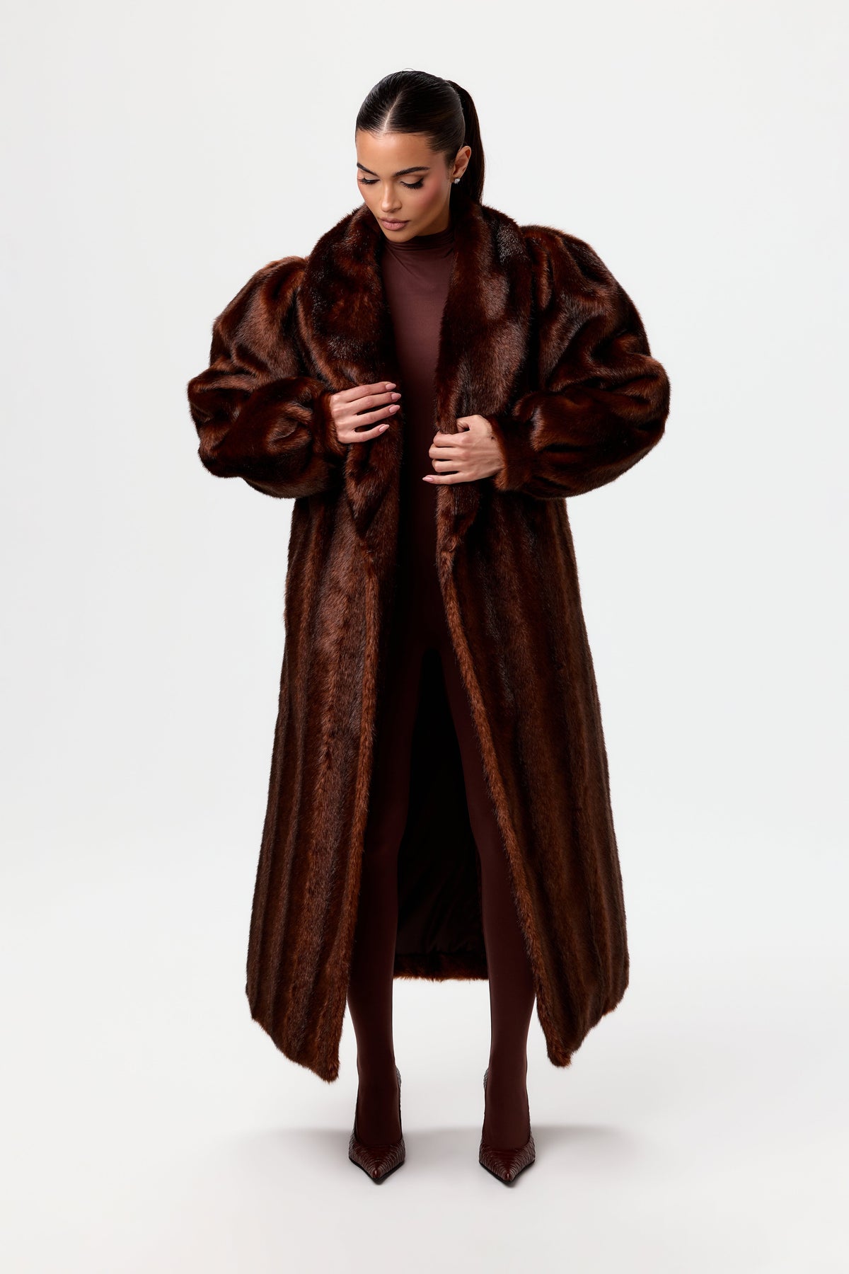 Chocolate Faux Mink Long Coat
