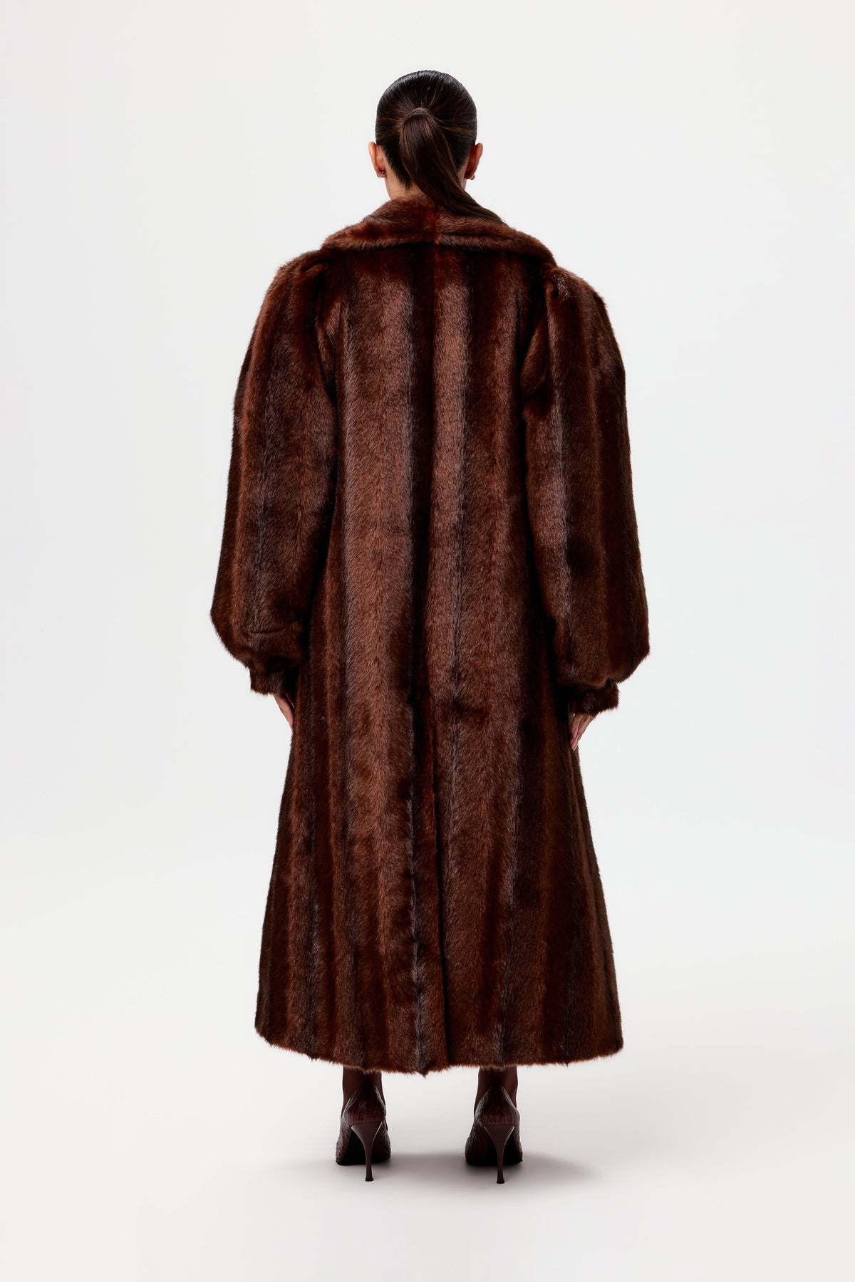 Chocolate Faux Mink Long Coat
