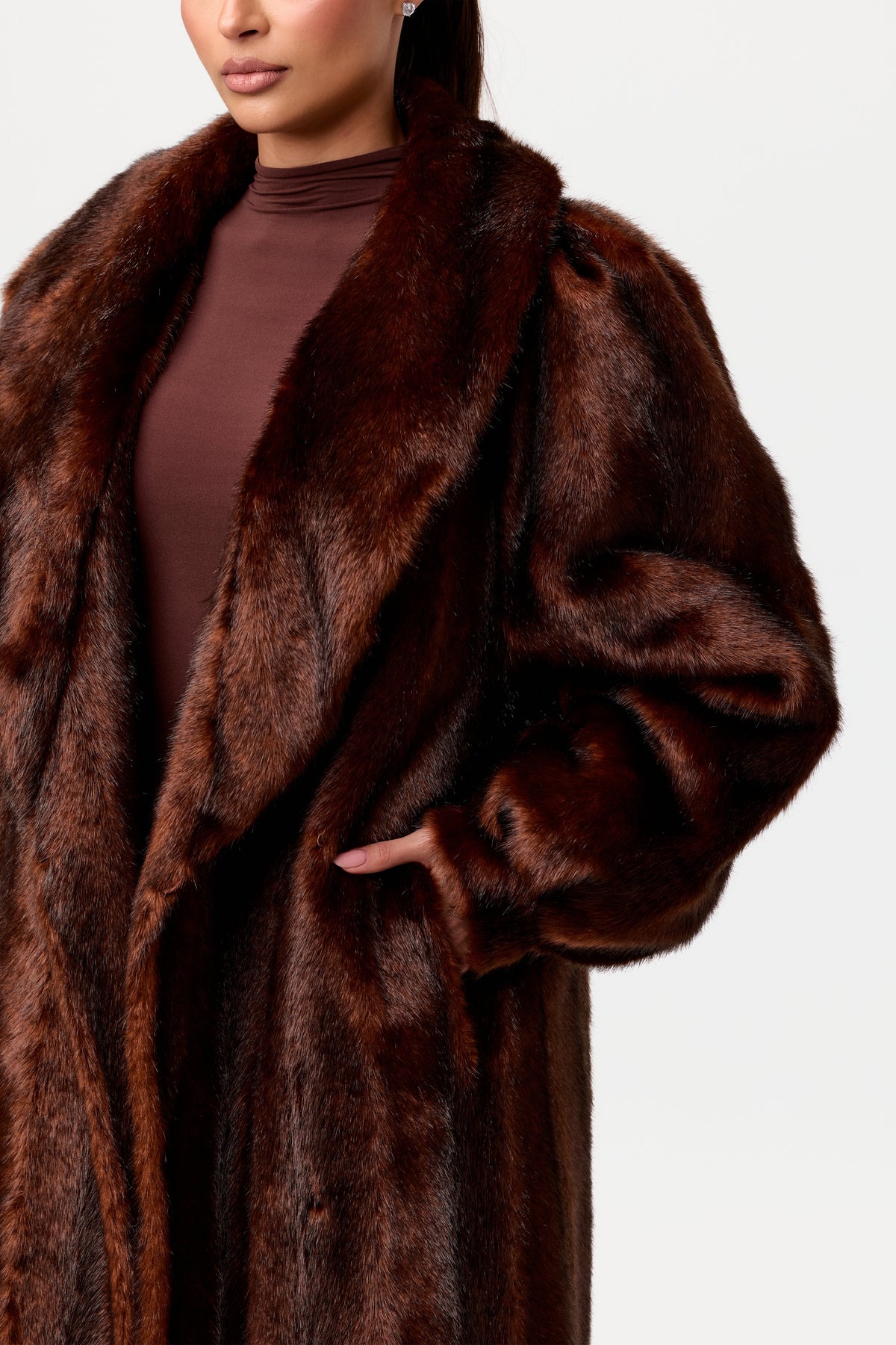 Chocolate Faux Mink Long Coat