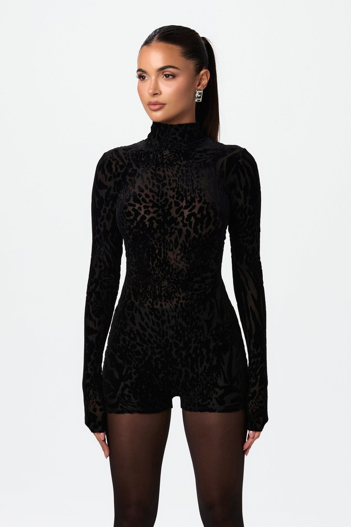 Abstract Leopard Black Burnout Print Romper