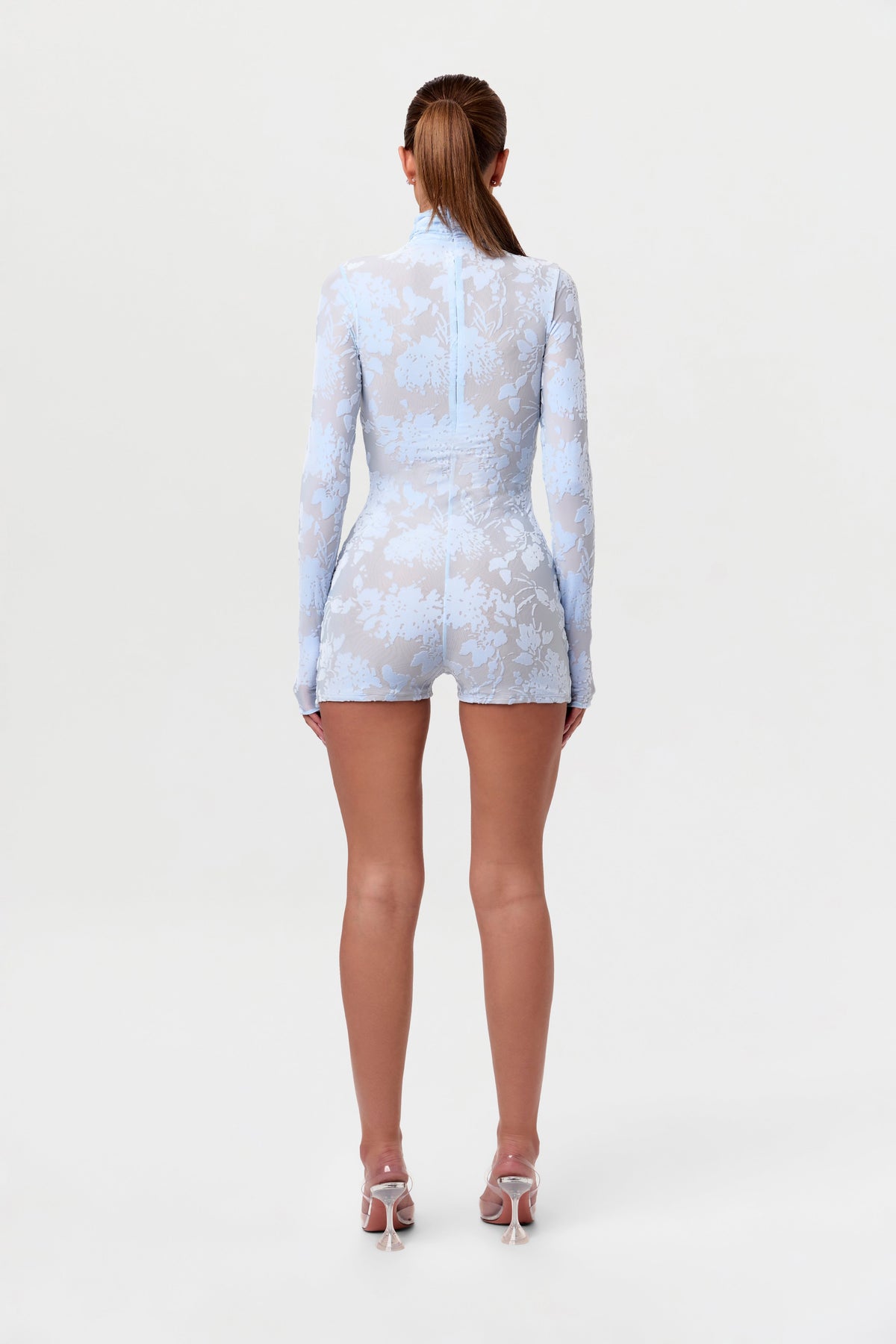 Floral Soft Blue Burnout Print Romper