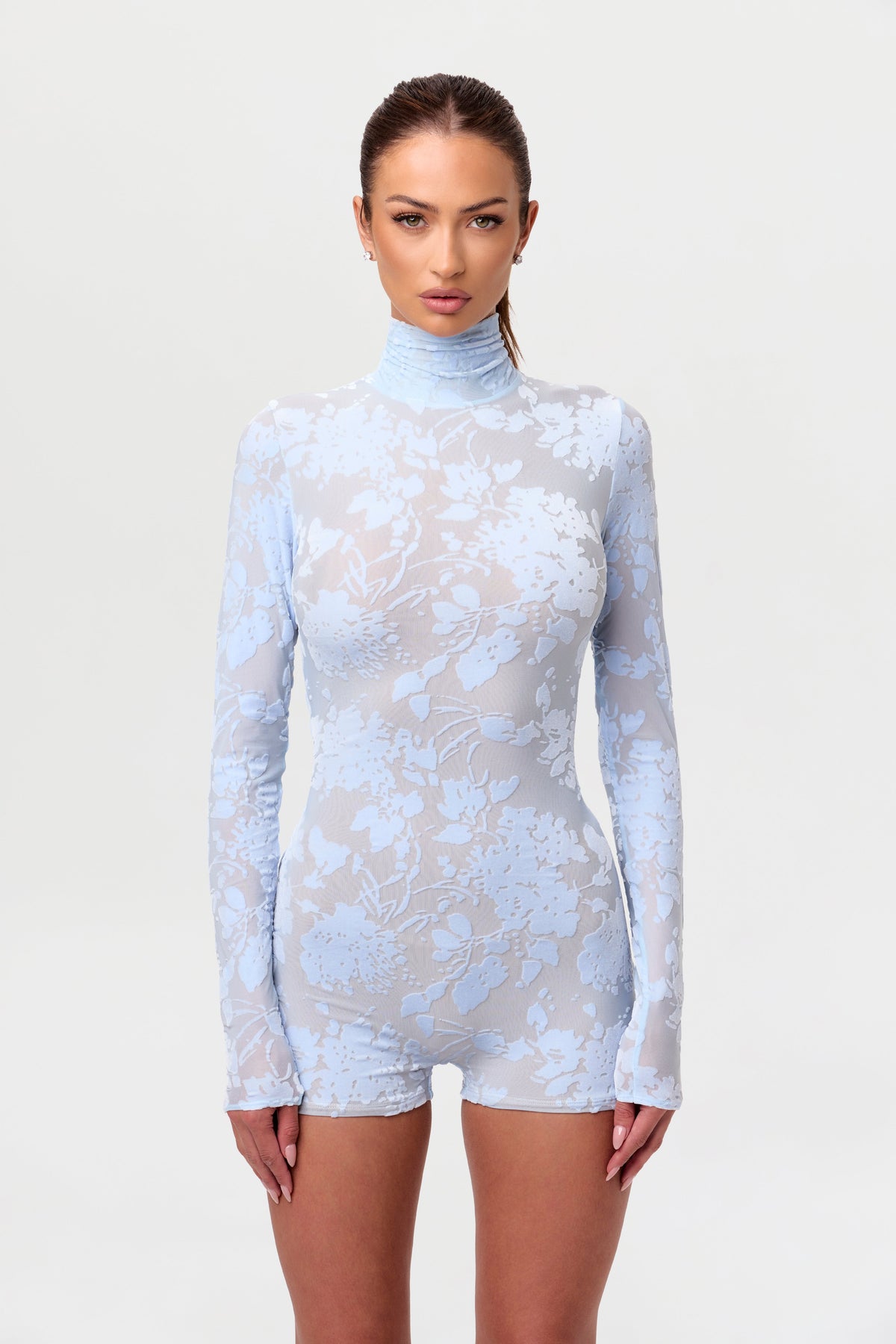 Floral Soft Blue Burnout Print Romper