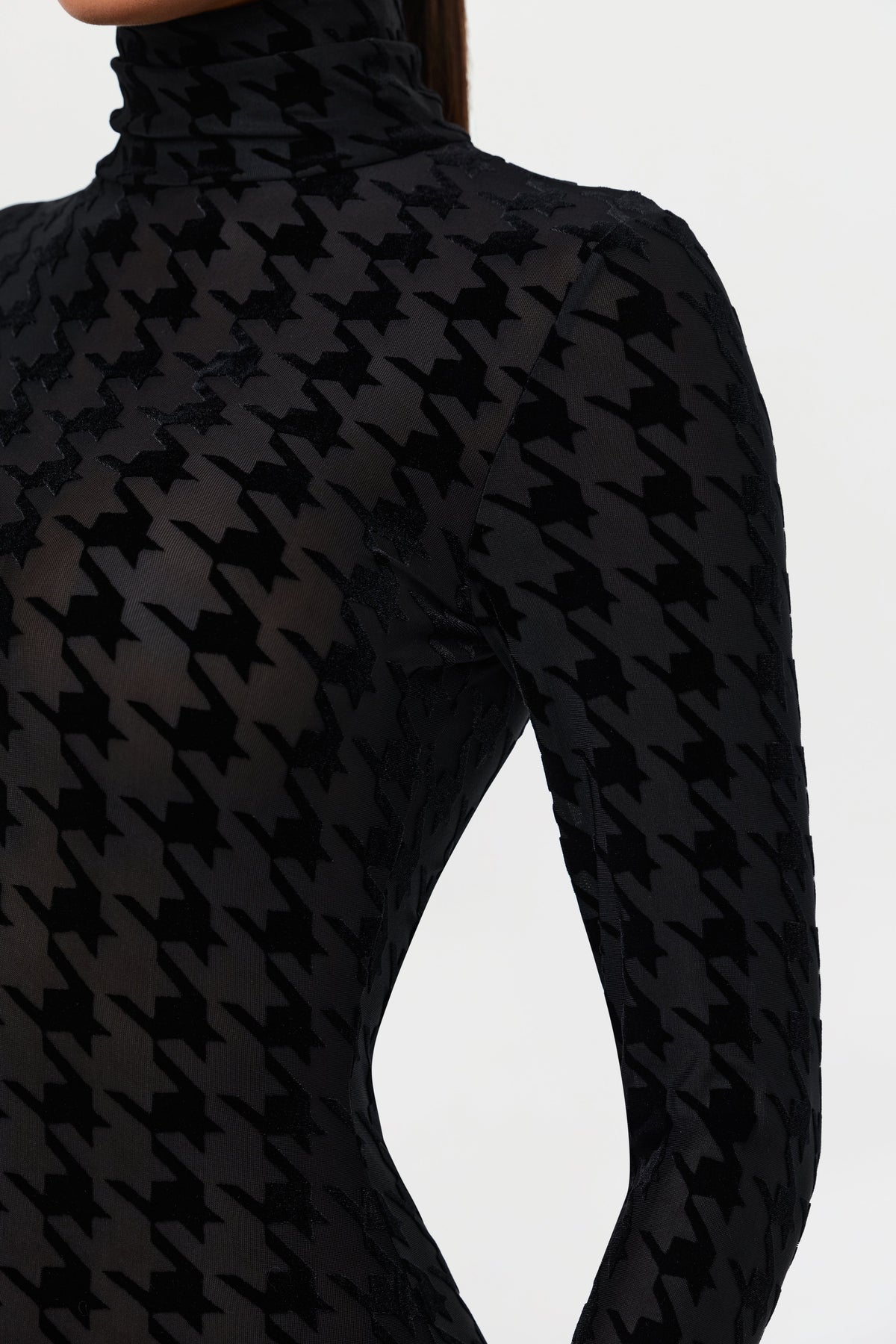Black Houndstooth Burnout Longsleeve Jumpsuit