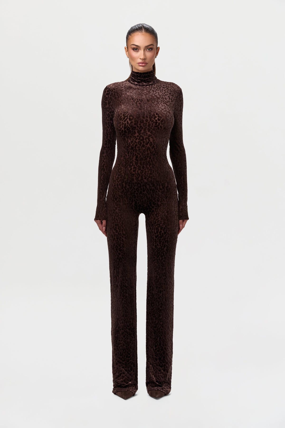 Leopard Dark Chocolate Burnout Longsleeve Jumpsuit