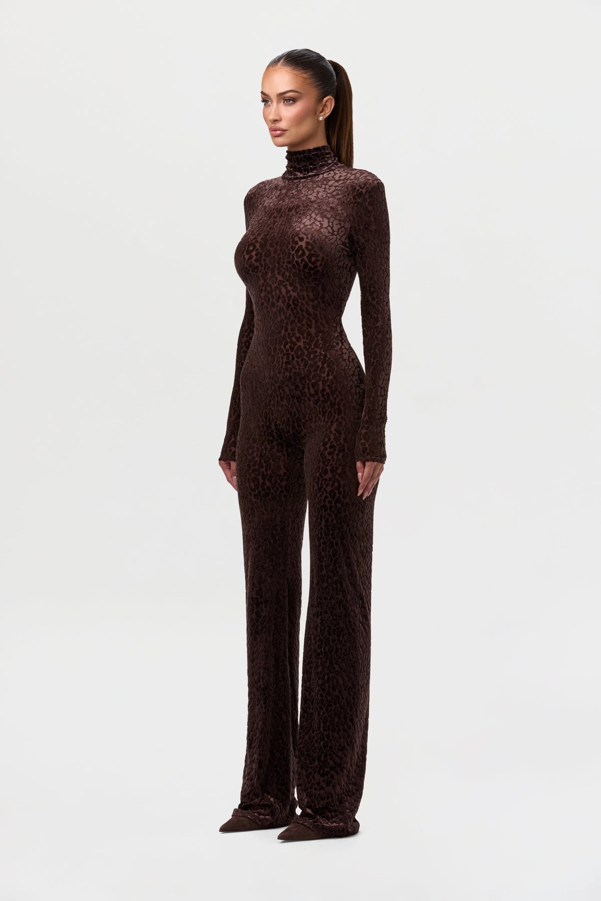 Leopard Dark Chocolate Burnout Longsleeve Jumpsuit