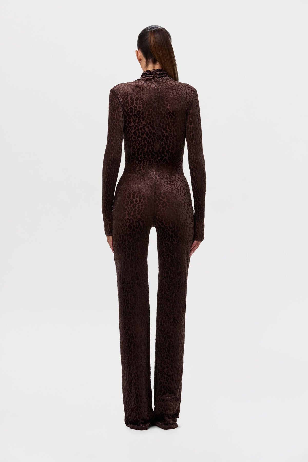 Leopard Dark Chocolate Burnout Longsleeve Jumpsuit