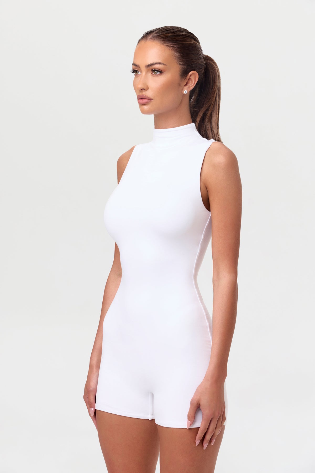 White Smooth Sleeveless Sculpt Romper