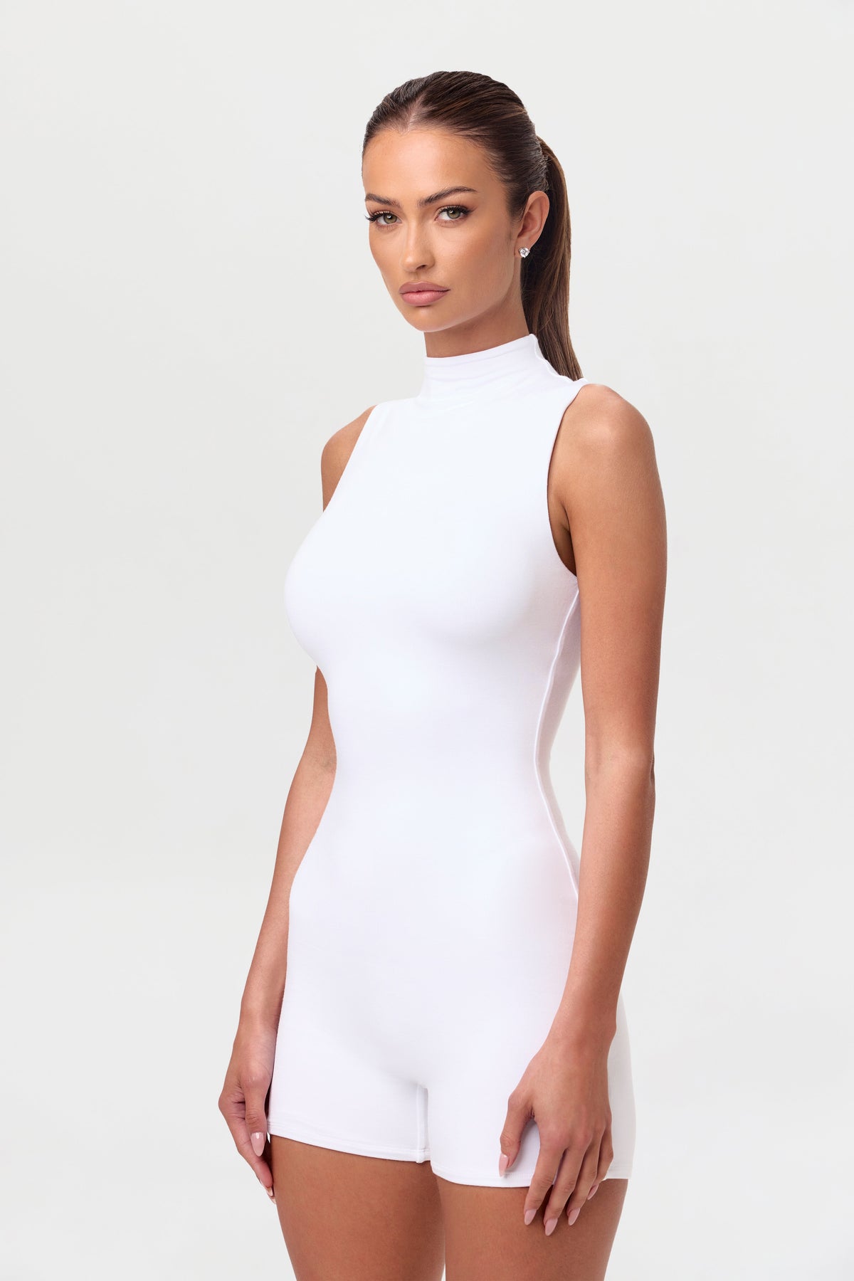 White Smooth Sleeveless Sculpt Romper