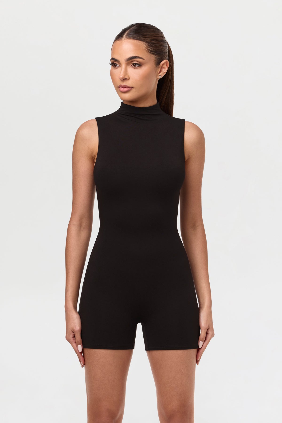 Black Smooth Sleeveless Sculpt Romper