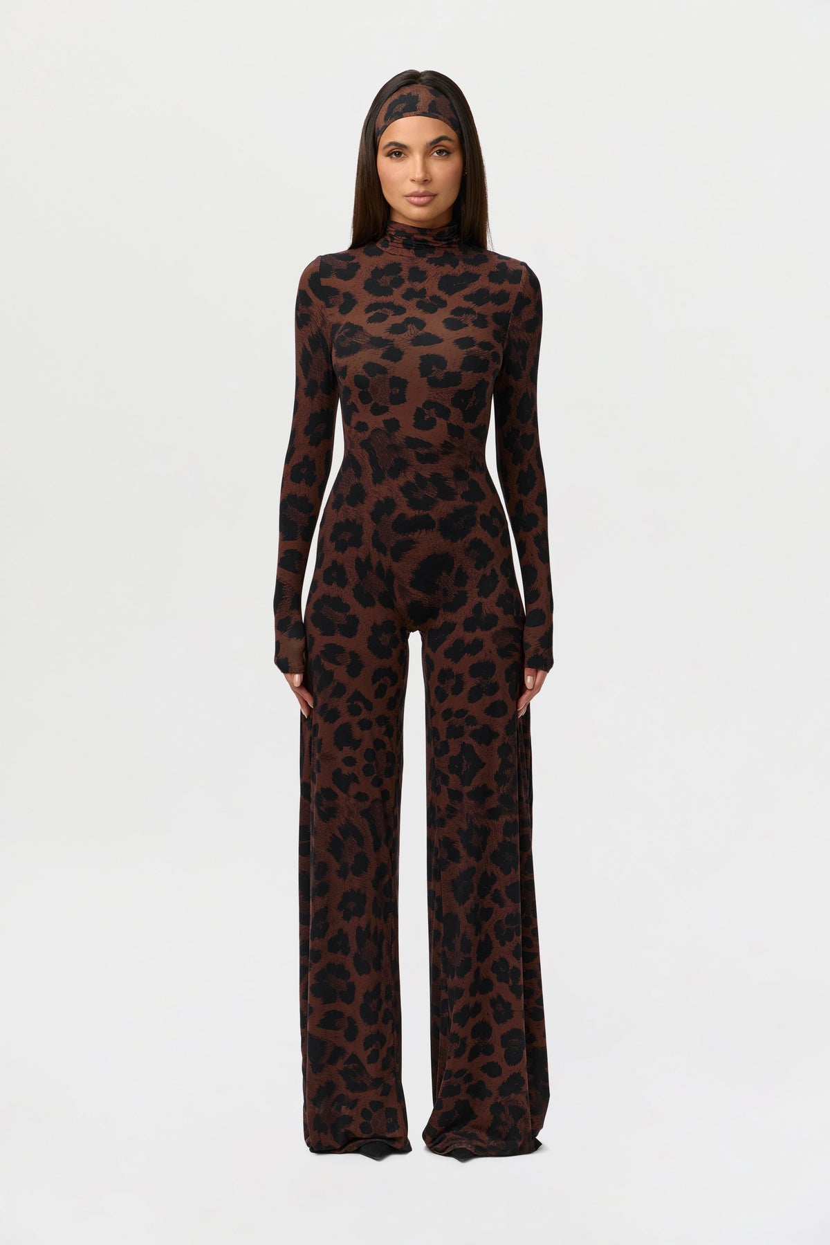Dark Leopard Naked Print Wide-Leg Jumpsuit