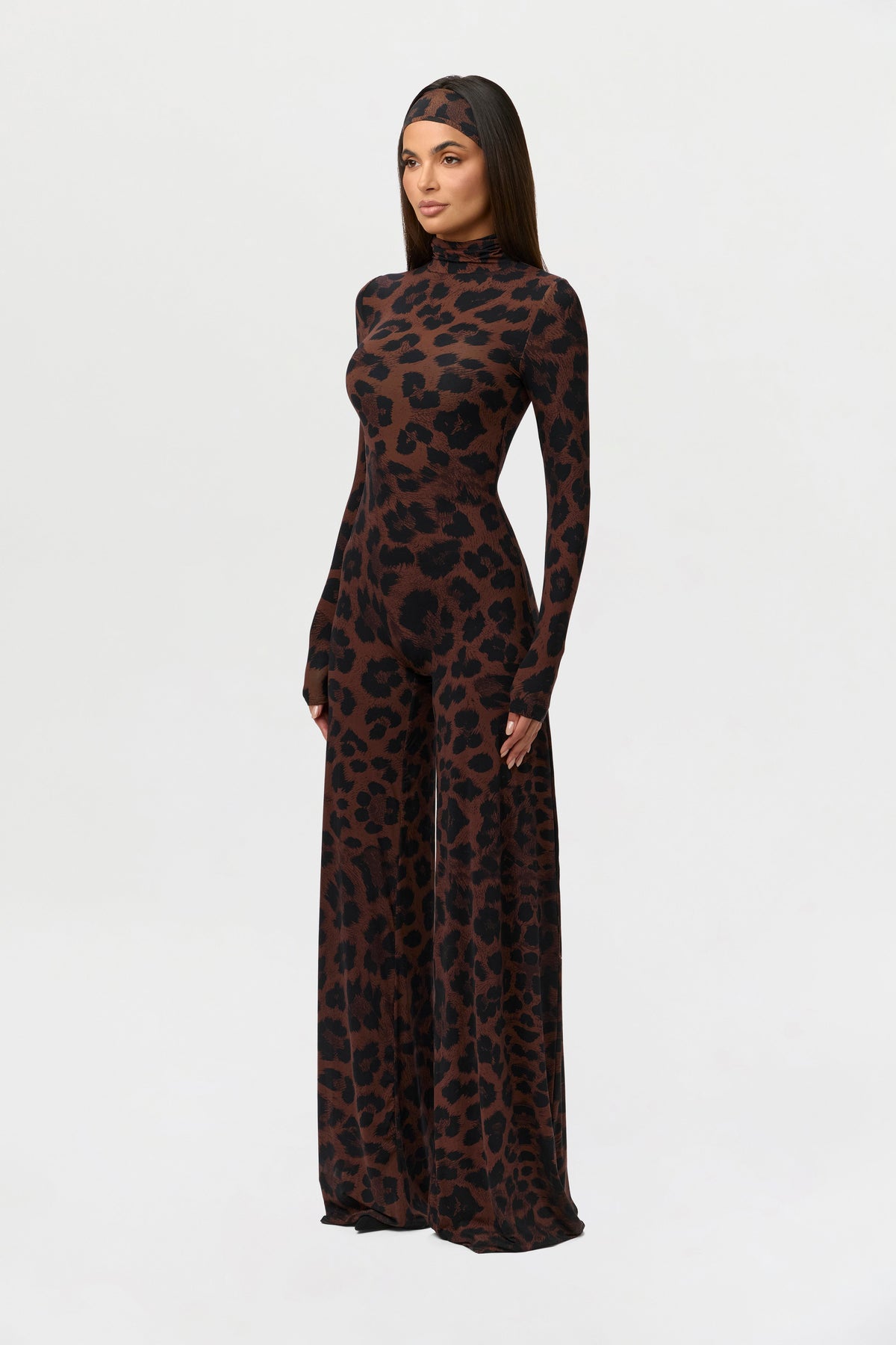 Dark Leopard Naked Print Wide-Leg Jumpsuit