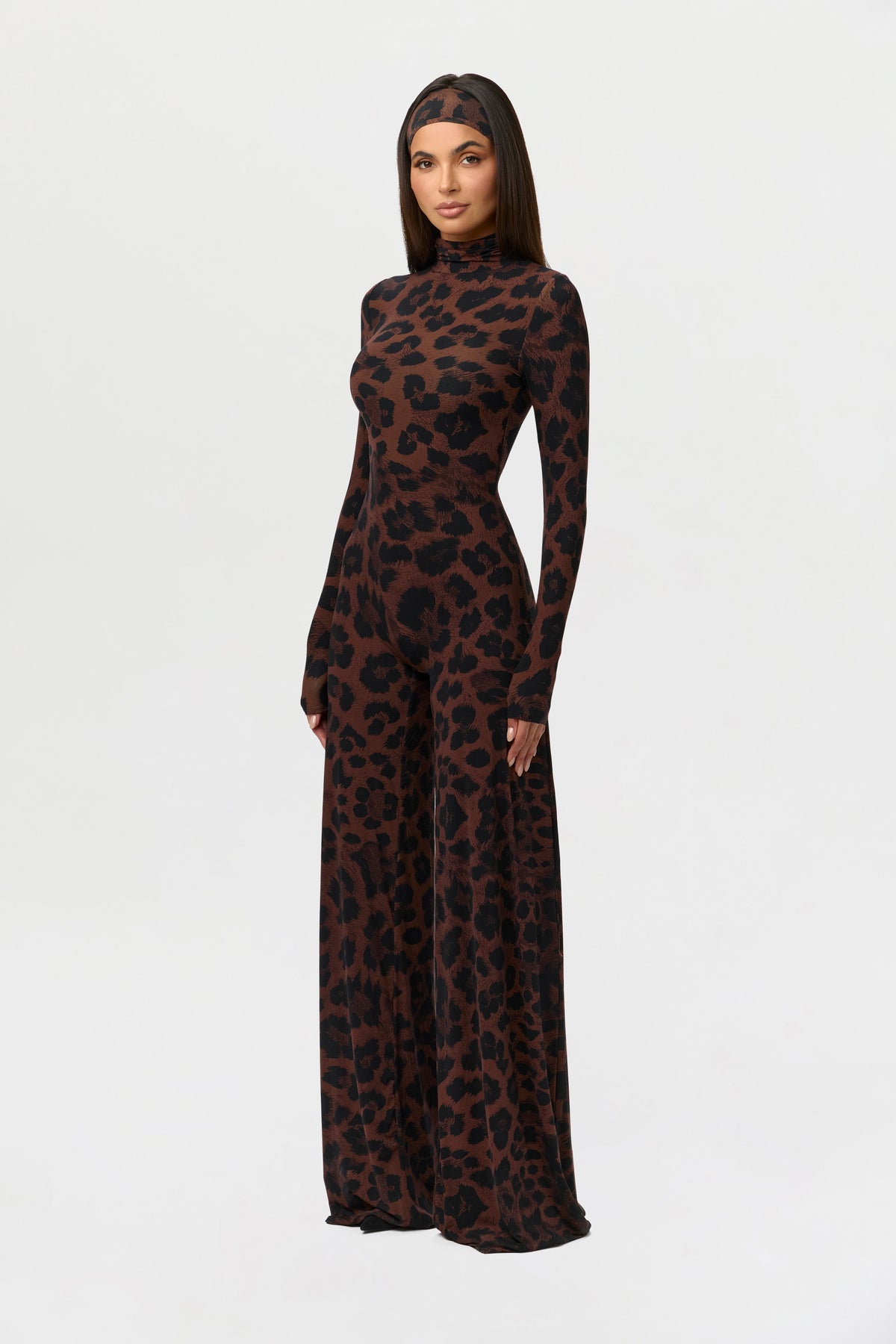 Dark Leopard Naked Print Wide-Leg Jumpsuit Petite