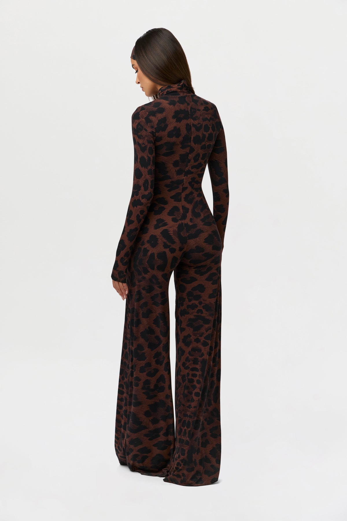 Dark Leopard Naked Print Wide-Leg Jumpsuit Petite
