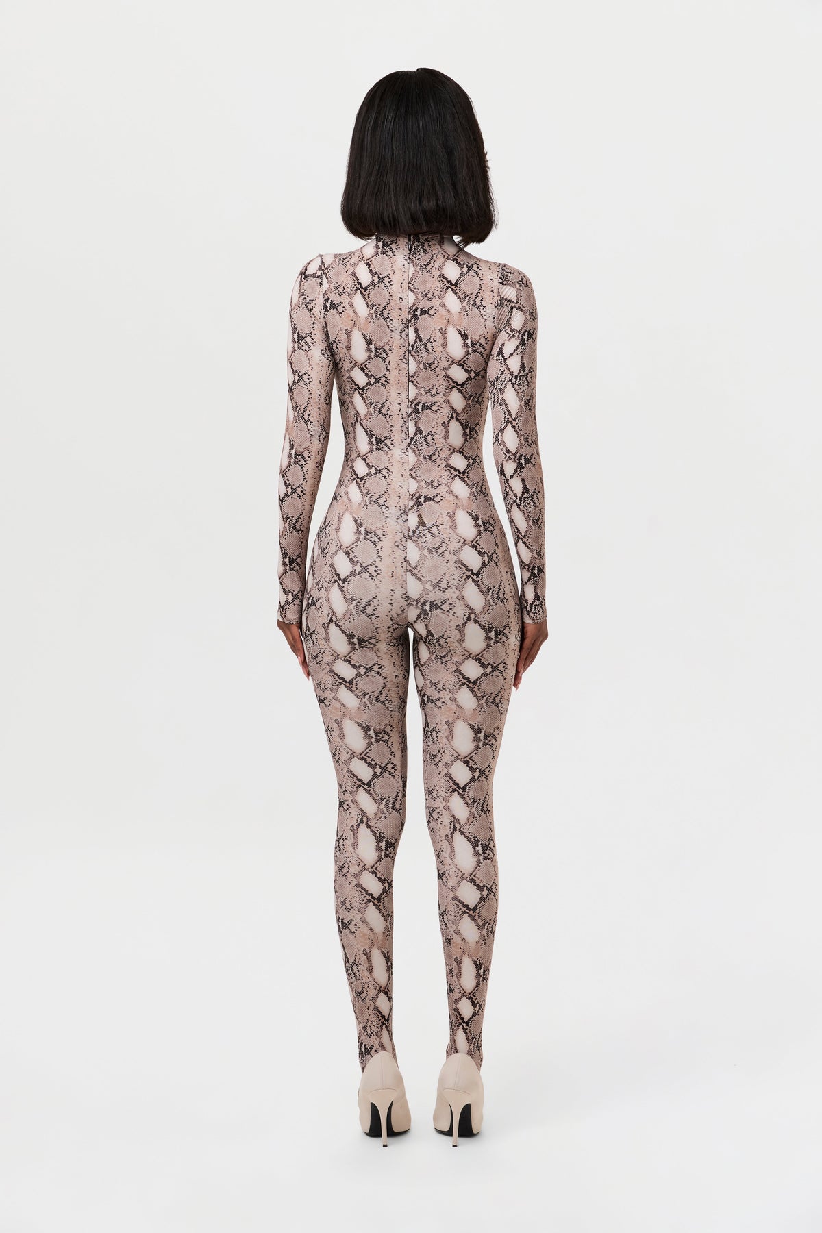 Nude Snakeskin Naked Print Closed Toe Jumpsuit