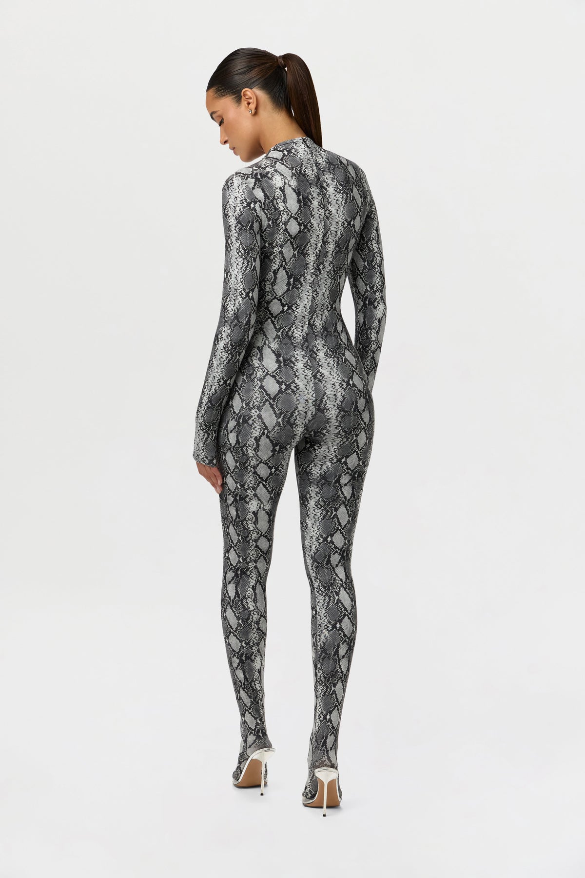 Grey Snakeskin Naked Print Closed Toe Jumpsuit