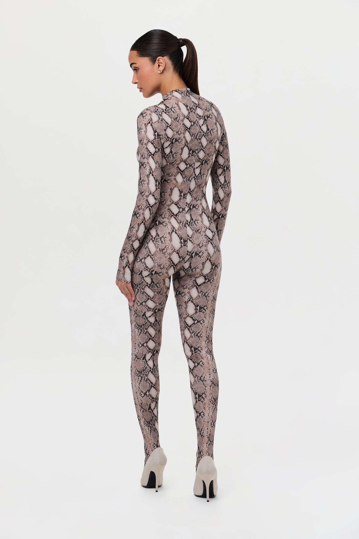 Nude Snakeskin Naked Print Closed Toe Jumpsuit