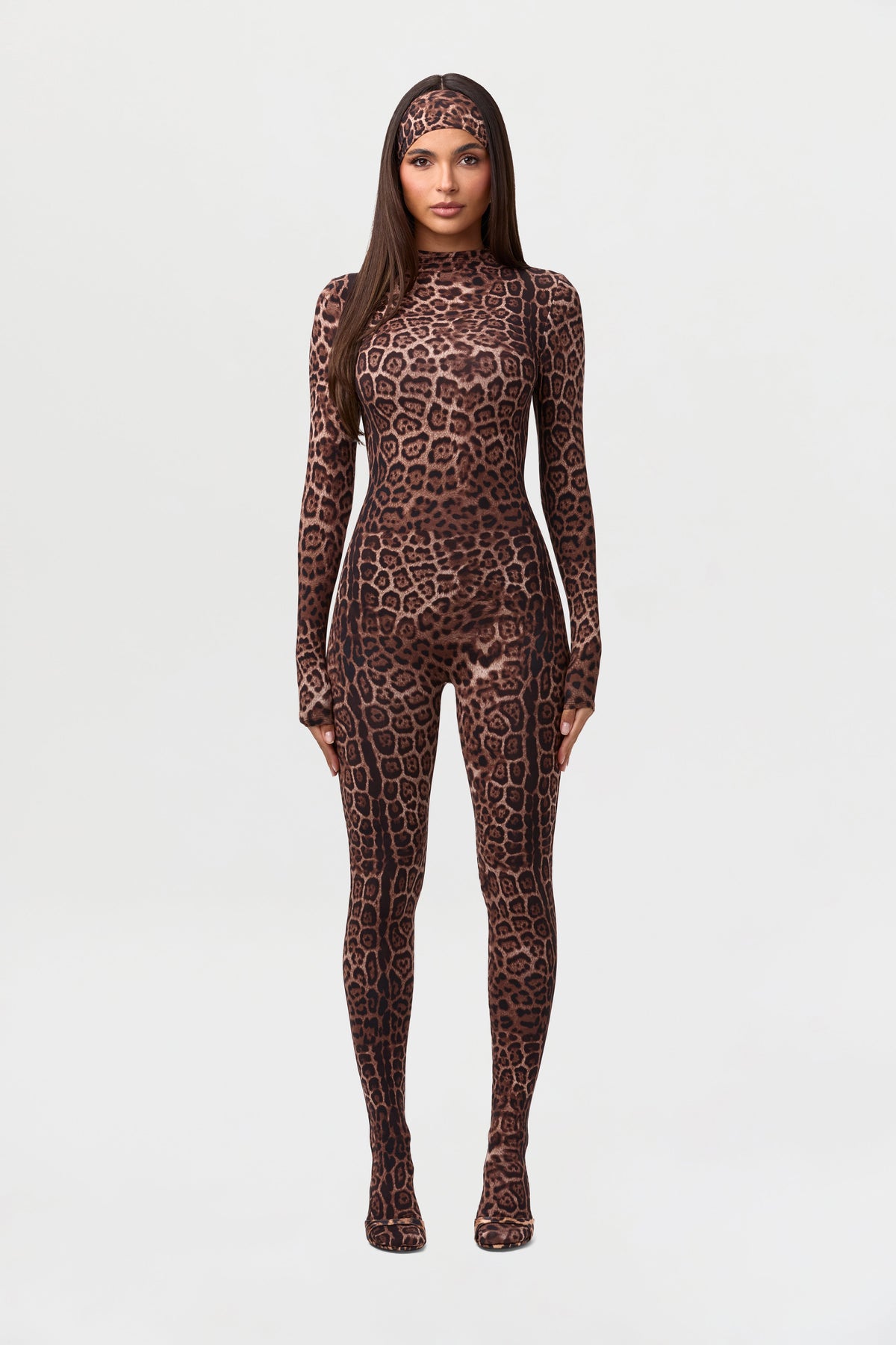 Brown Leopard Naked Print Closed Toe Jumpsuit