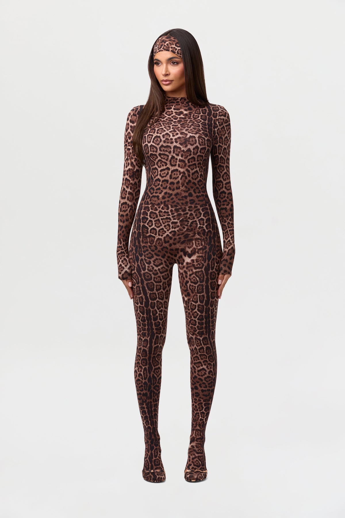 Brown Leopard Naked Print Closed Toe Jumpsuit