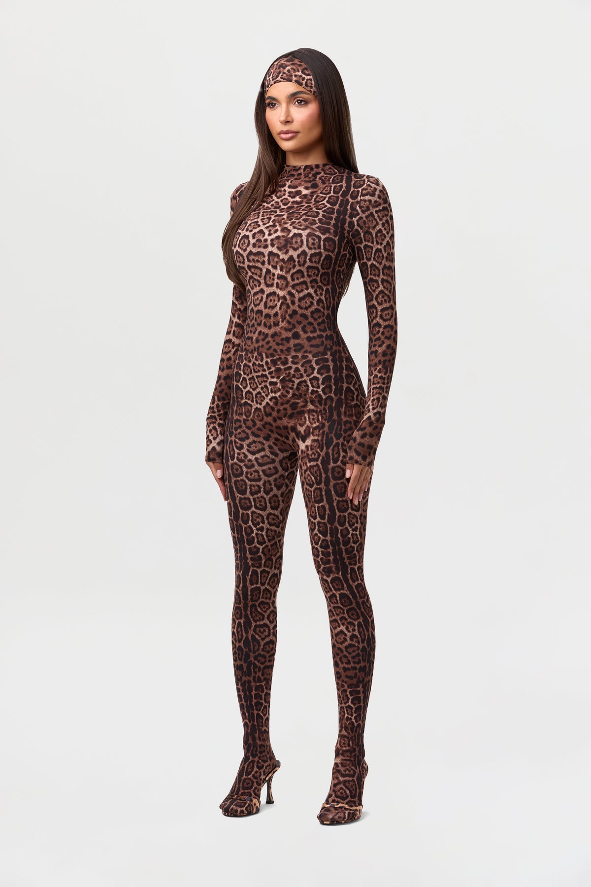 Brown Leopard Naked Print Closed Toe Jumpsuit