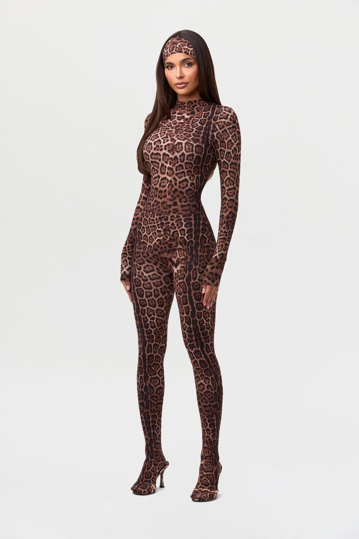Brown Leopard Naked Print Closed Toe Jumpsuit