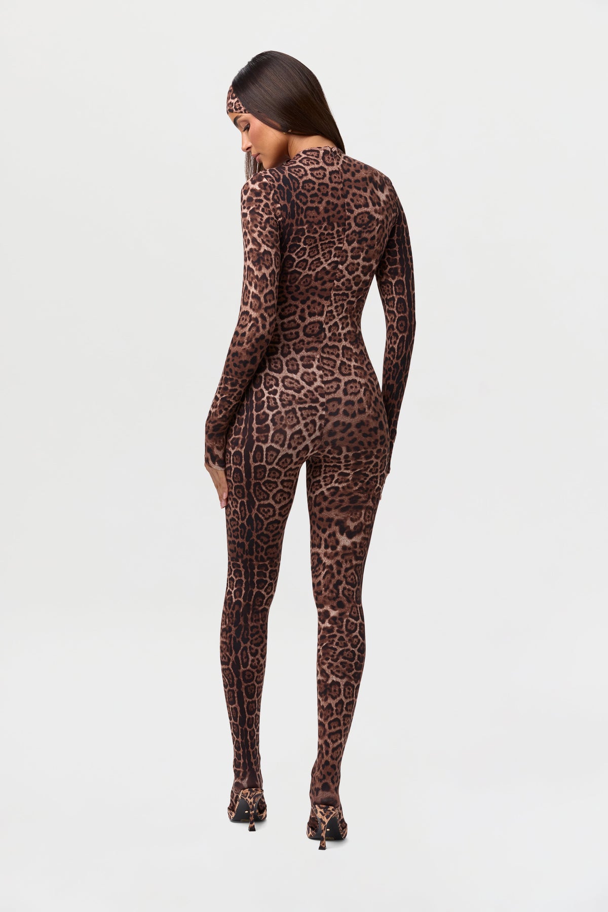 Brown Leopard Naked Print Closed Toe Jumpsuit
