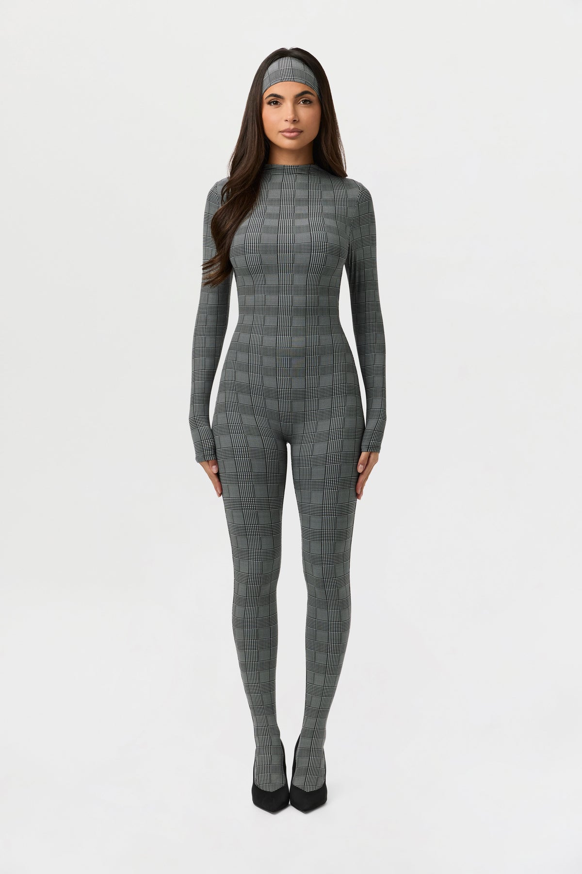 Houndstooth Plaid Naked Print Closed Toe Jumpsuit