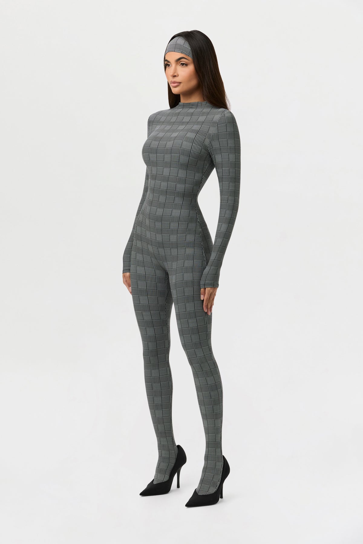 Houndstooth Plaid Naked Print Closed Toe Jumpsuit