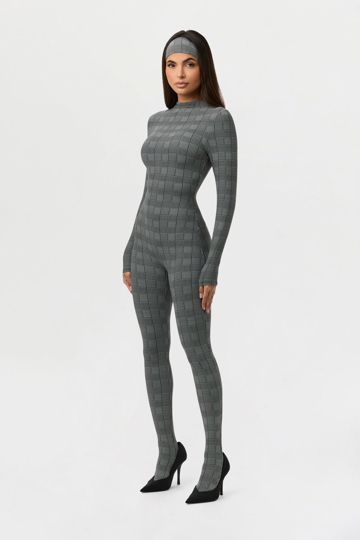 Houndstooth Plaid Naked Print Closed Toe Jumpsuit