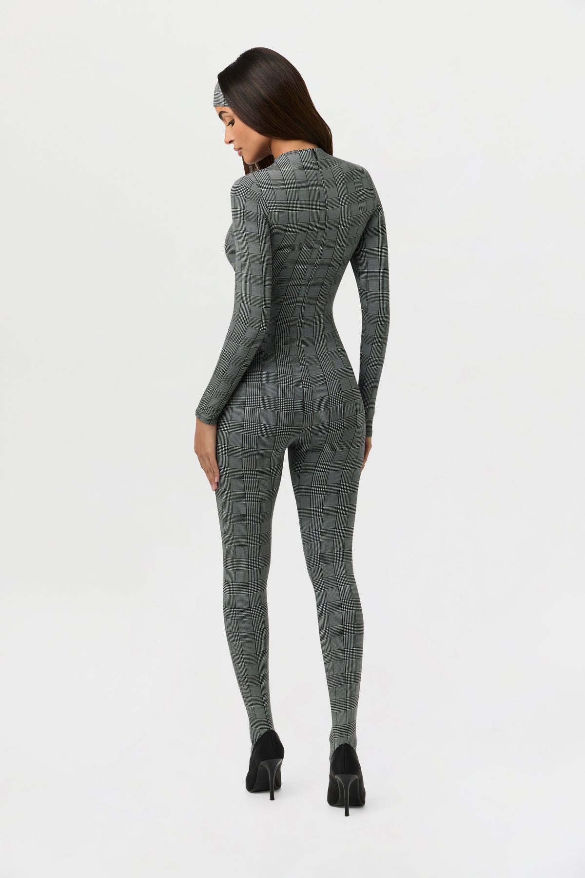 Houndstooth Plaid Naked Print Closed Toe Jumpsuit