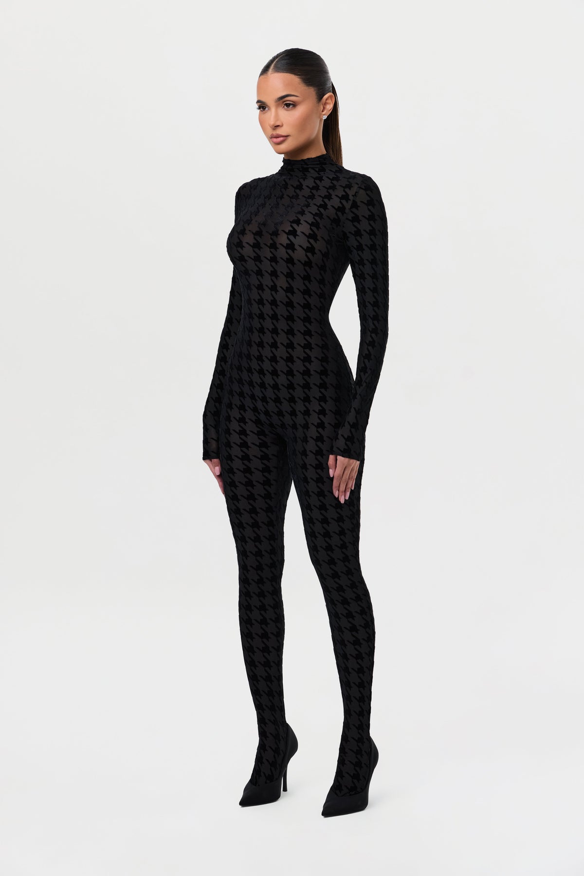 Black Houndstooth Burnout Closed Toe Jumpsuit Petite