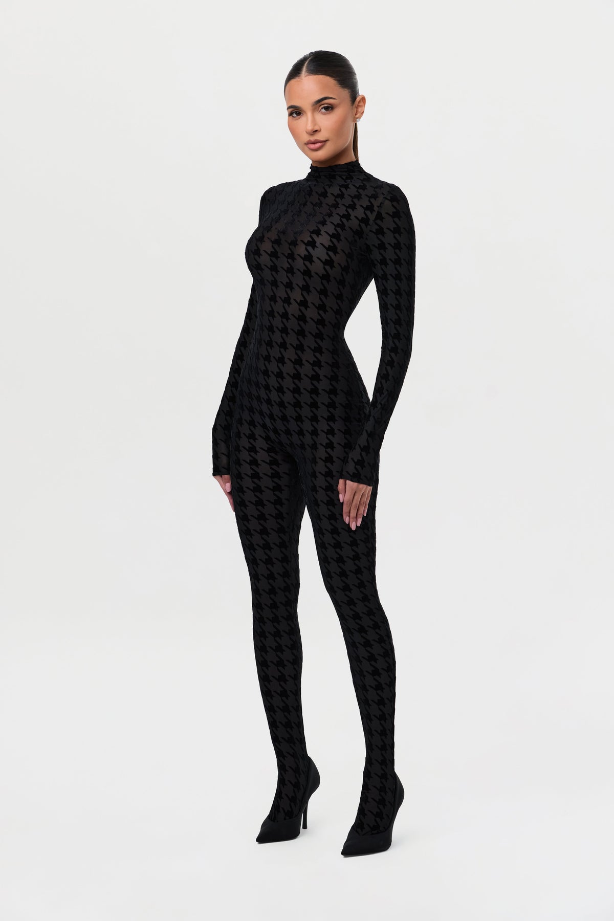 Black Houndstooth Burnout Closed Toe Jumpsuit Petite