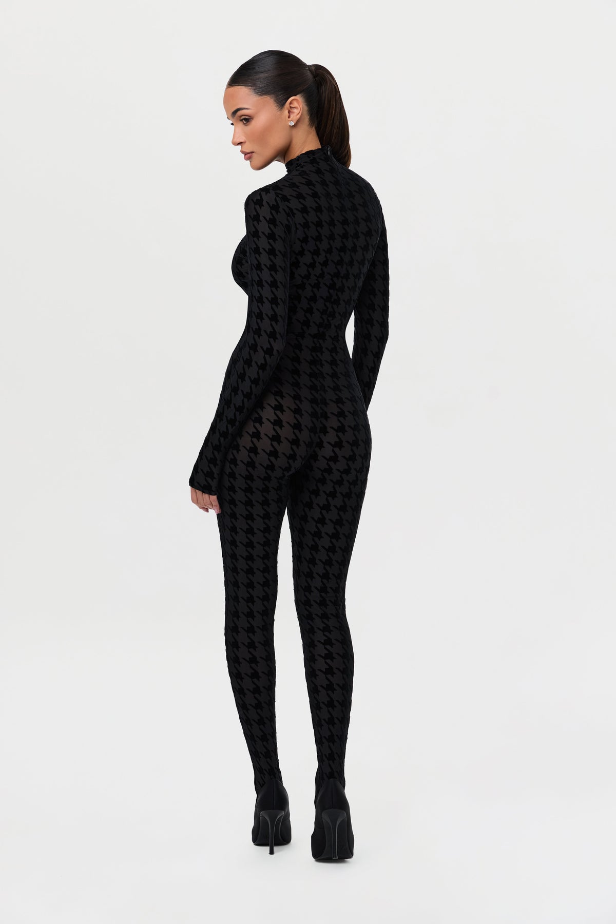 Black Houndstooth Burnout Closed Toe Jumpsuit Petite