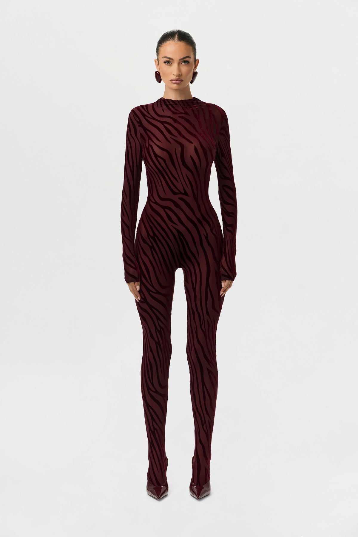 Zebra Dark Plum Burnout Closed Toe Jumpsuit