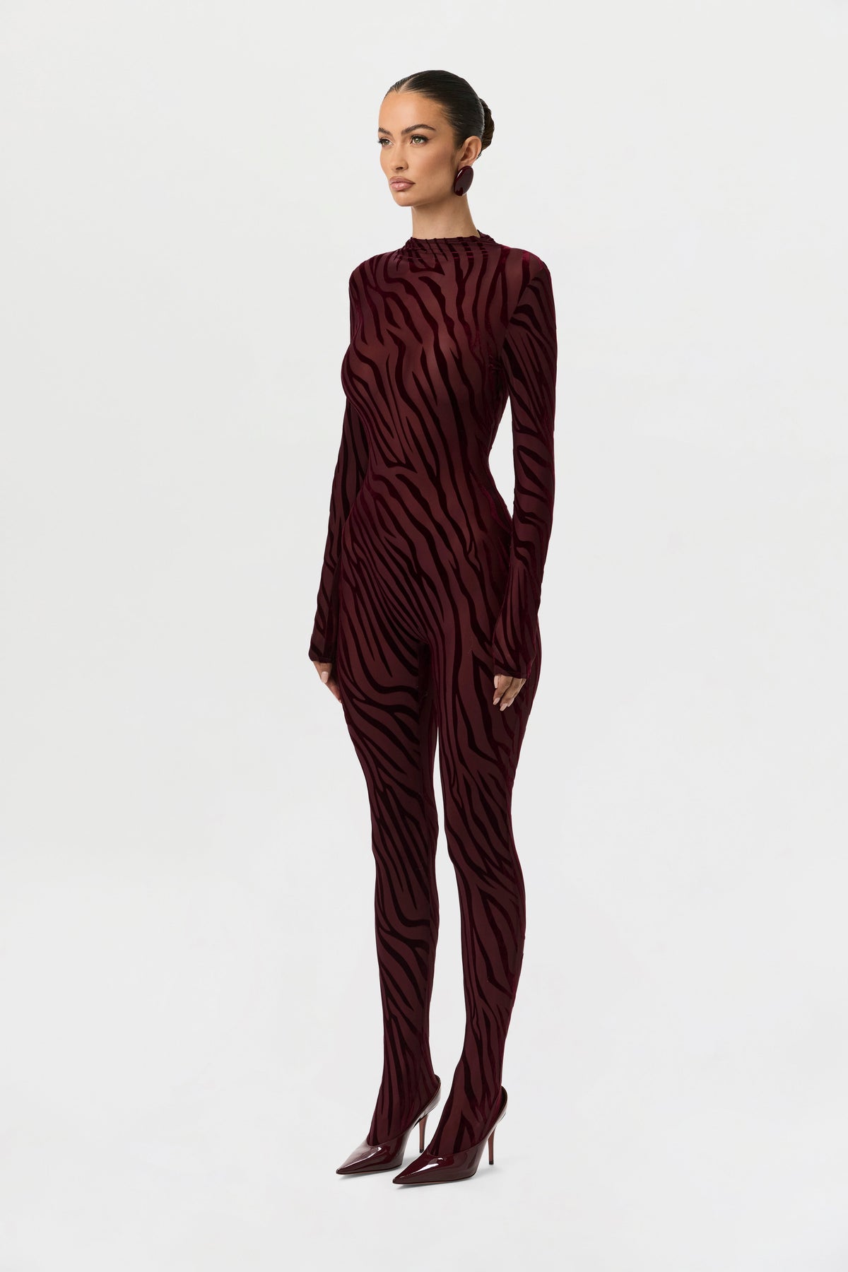 Zebra Dark Plum Burnout Closed Toe Jumpsuit