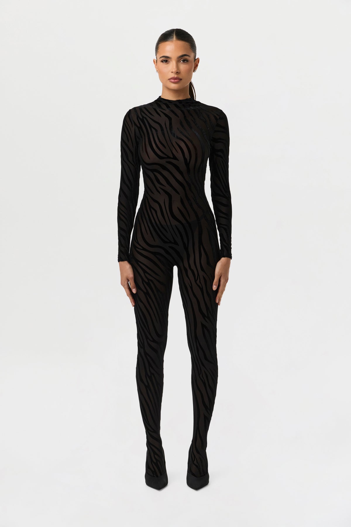 Zebra Black Burnout Closed Toe Jumpsuit