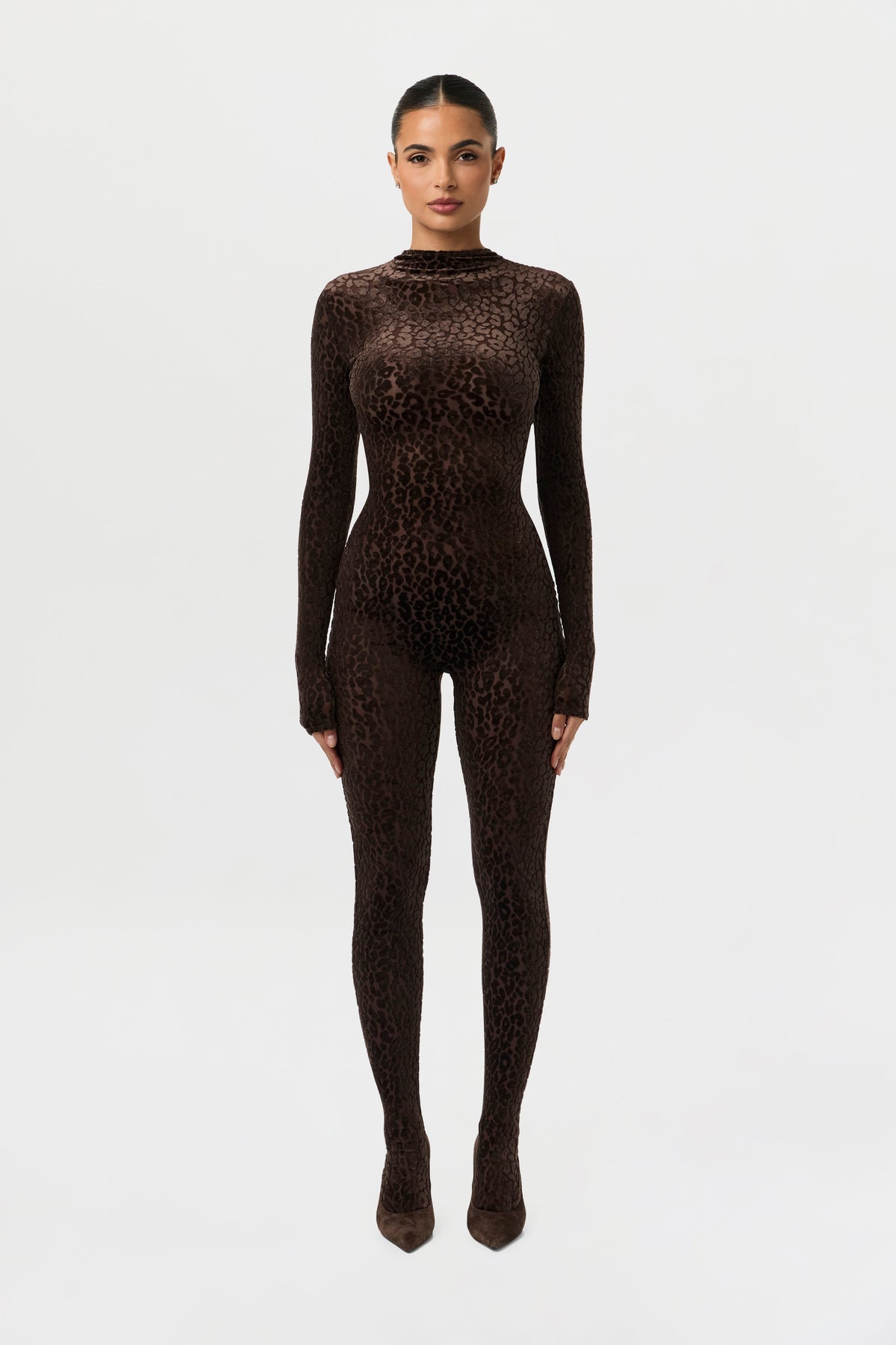 Leopard Dark Chocolate Burnout Closed Toe Jumpsuit Petite