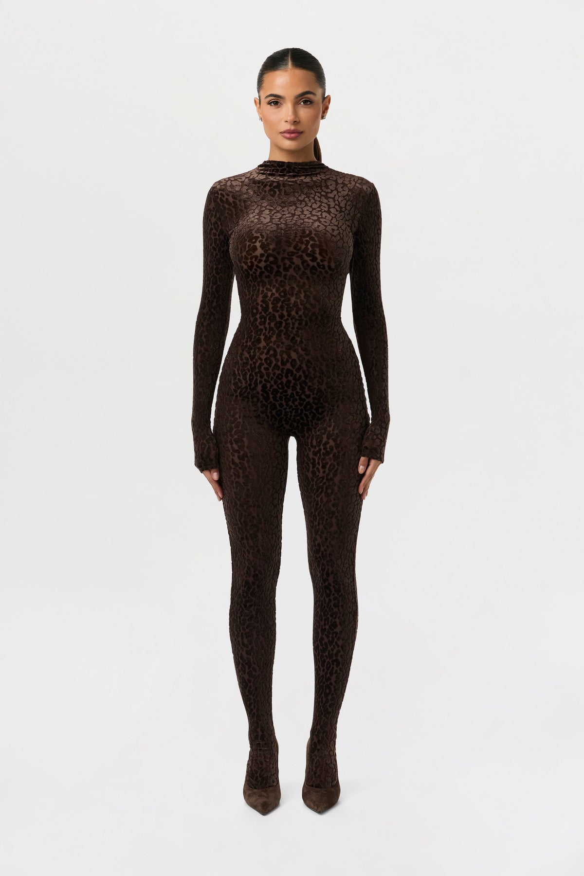 Leopard Dark Chocolate Burnout Closed Toe Jumpsuit