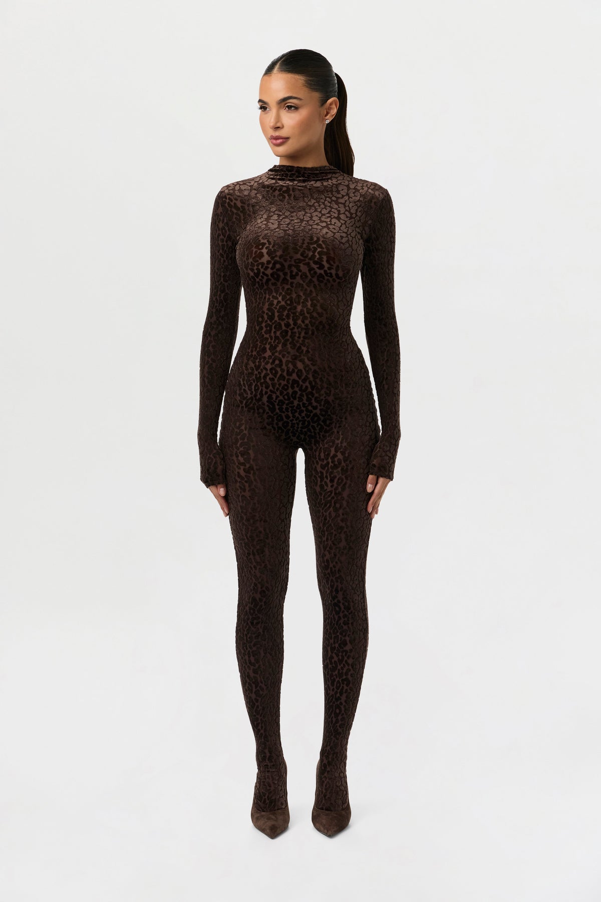 Leopard Dark Chocolate Burnout Closed Toe Jumpsuit