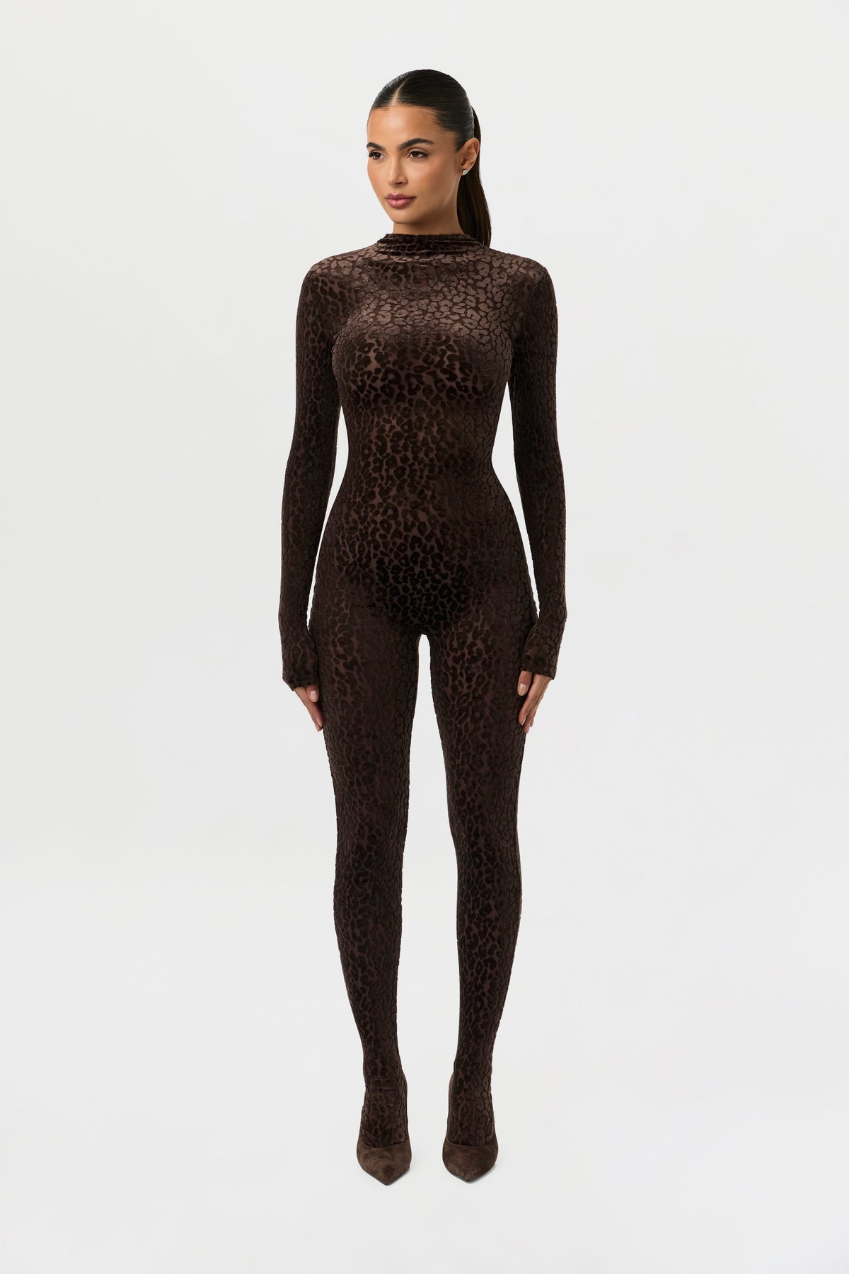 Leopard Dark Chocolate Burnout Closed Toe Jumpsuit Petite