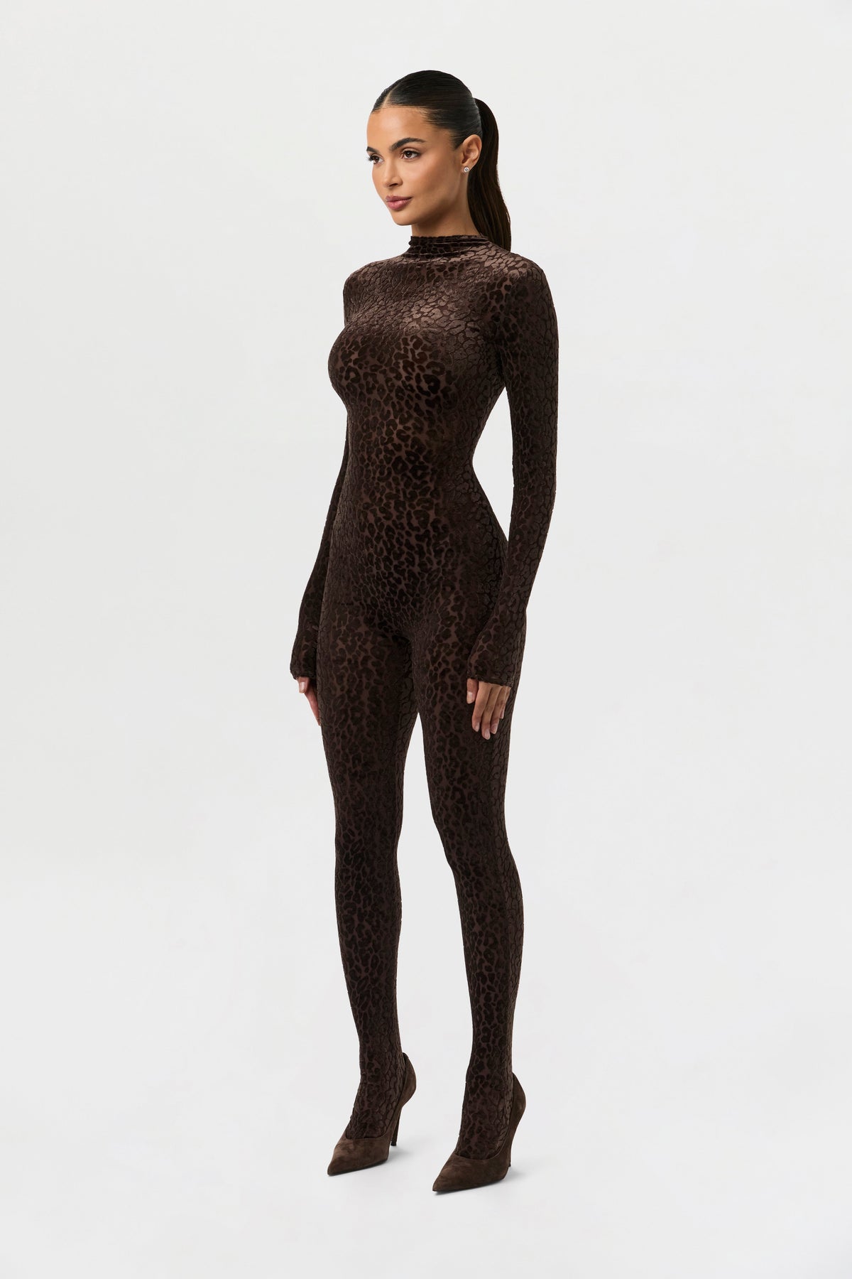 Leopard Dark Chocolate Burnout Closed Toe Jumpsuit