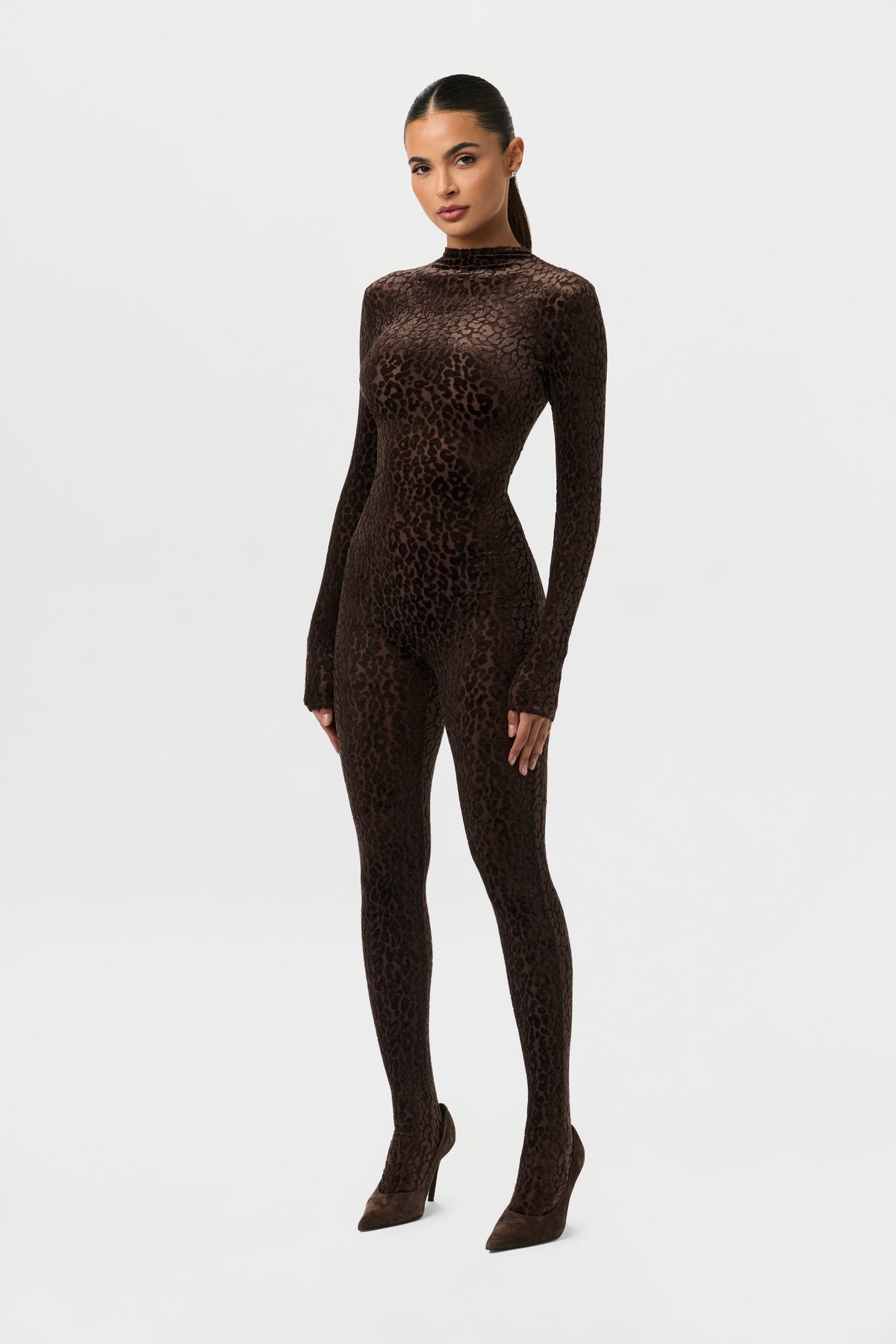 Leopard Dark Chocolate Burnout Closed Toe Jumpsuit Petite
