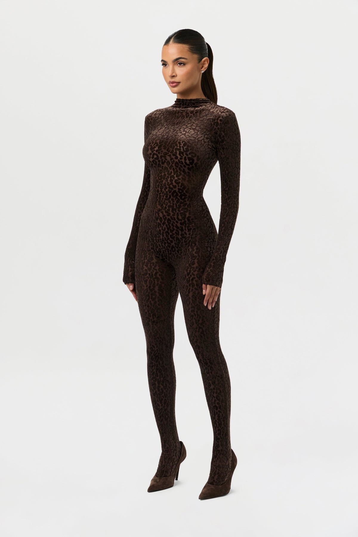 Leopard Dark Chocolate Burnout Closed Toe Jumpsuit Petite