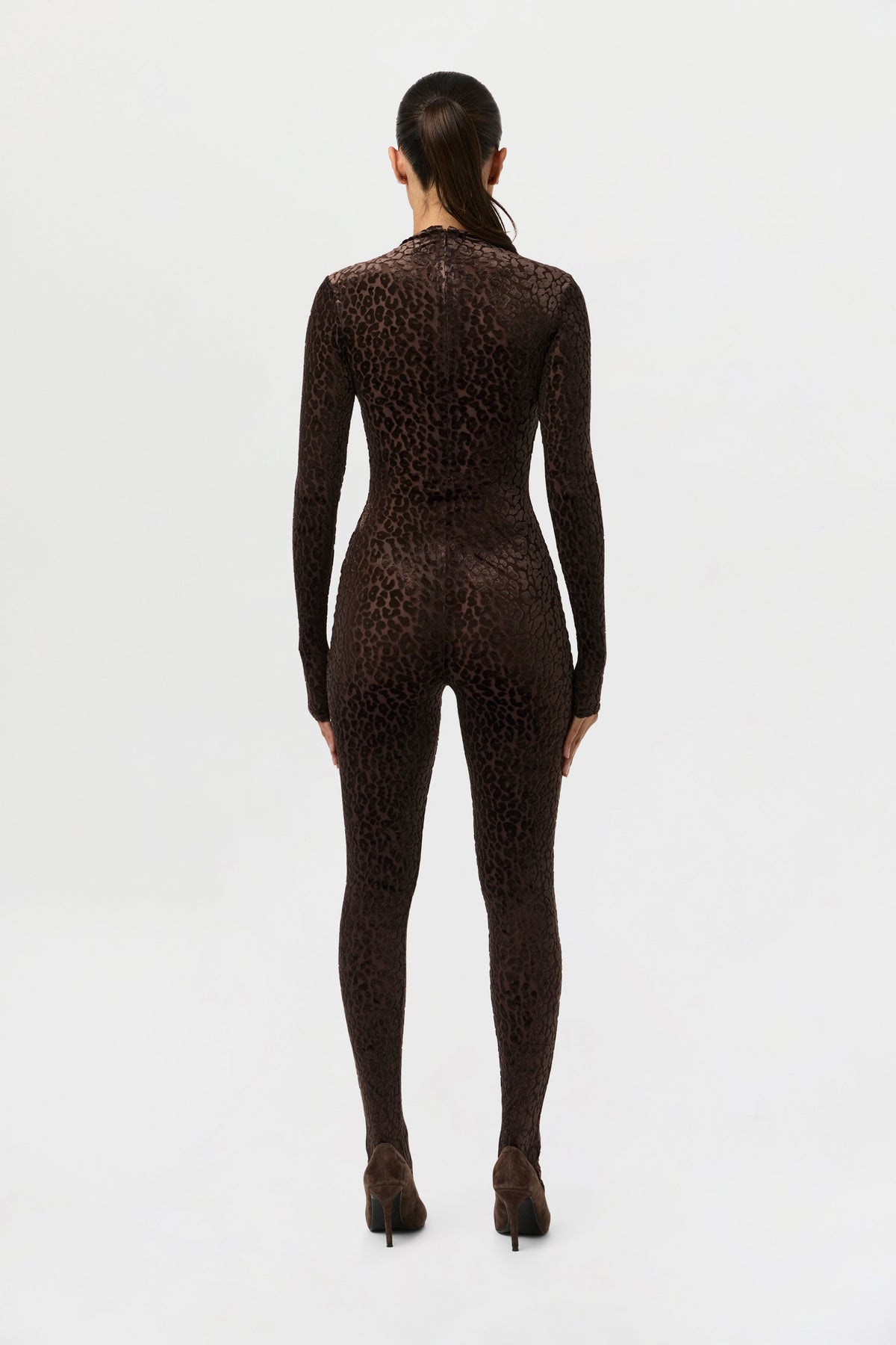 Leopard Dark Chocolate Burnout Closed Toe Jumpsuit