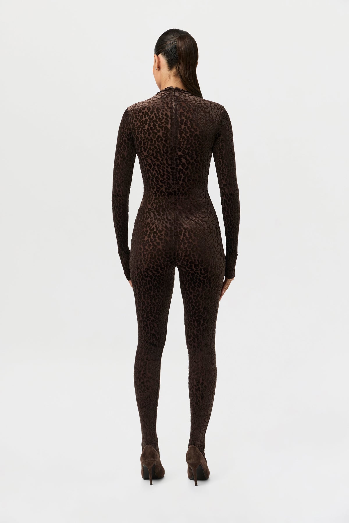 Leopard Dark Chocolate Burnout Closed Toe Jumpsuit Petite